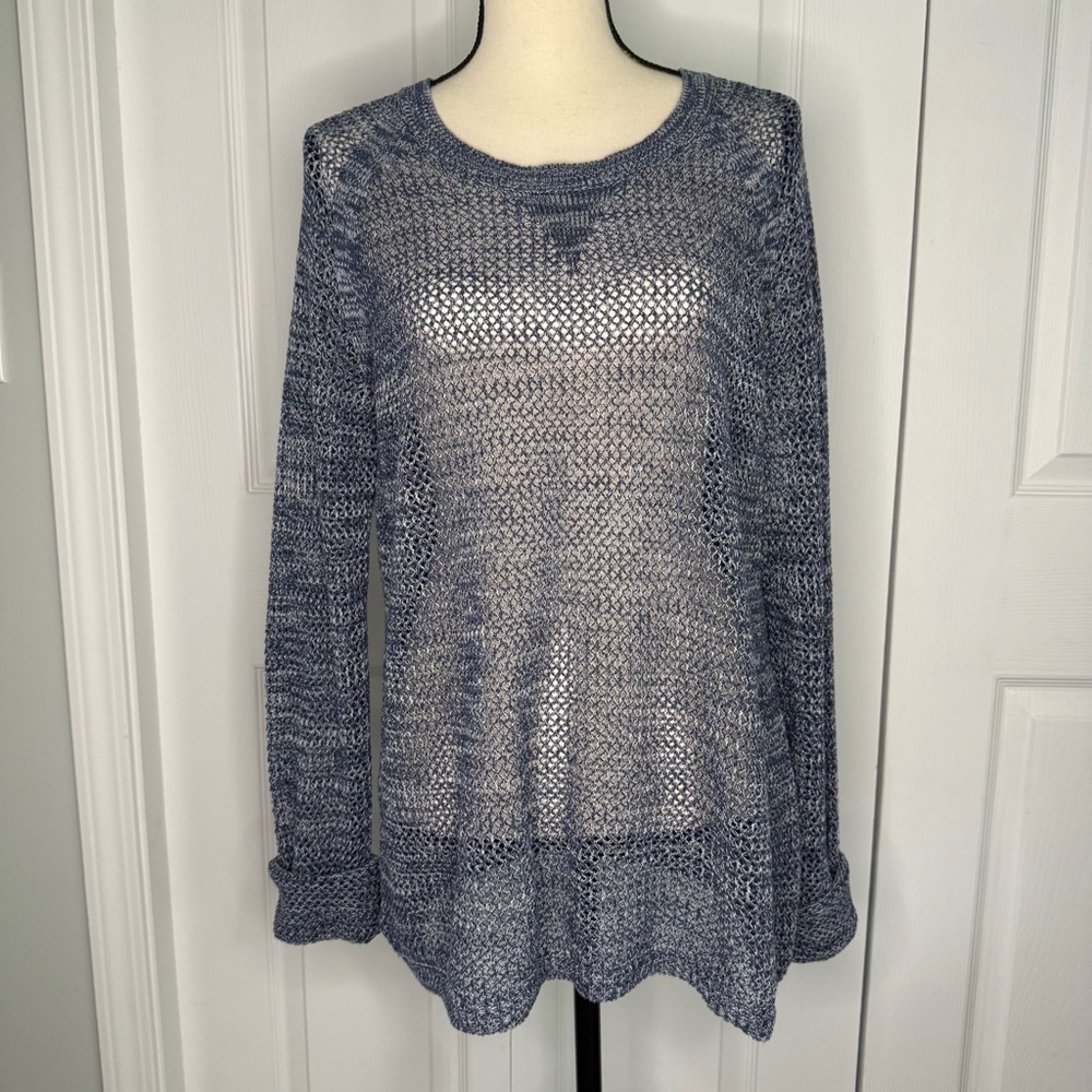 a.n.a Blue V-Neck‎ long sleeve Sweater Lightweight Crochet summer sweater XL